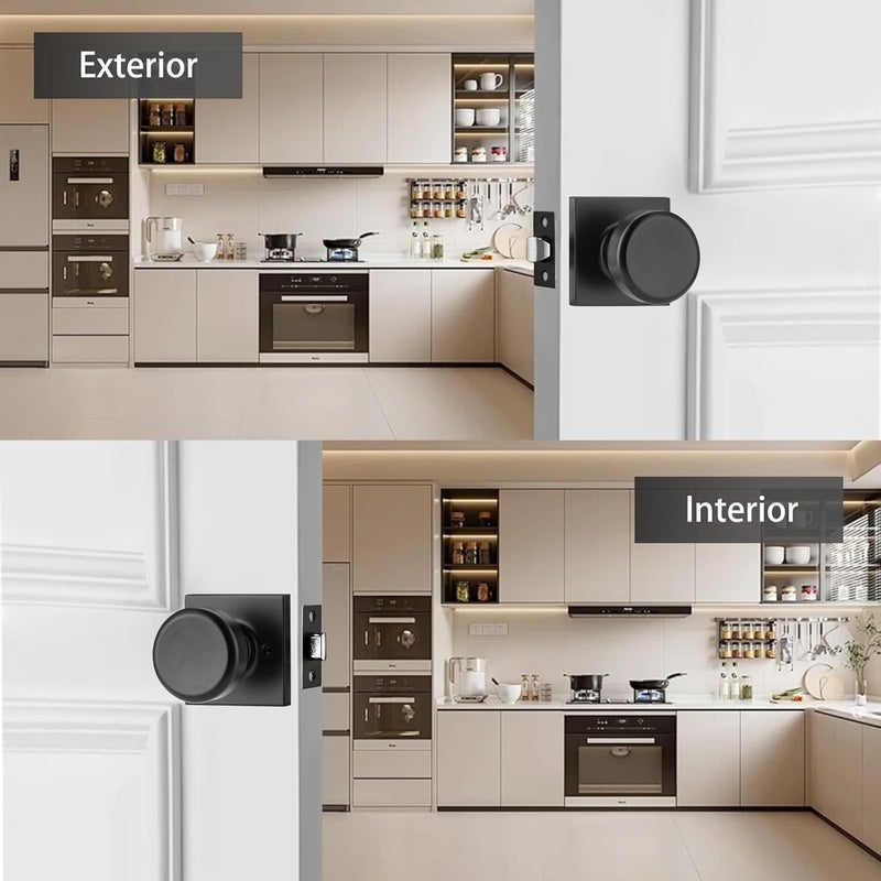 NCSEN 2 Pack Black Interior Door Knobs for Hall & Closet, Pismo Doorknob with Square Rosette, Heavy Duty Passage Door Handle - Image 2